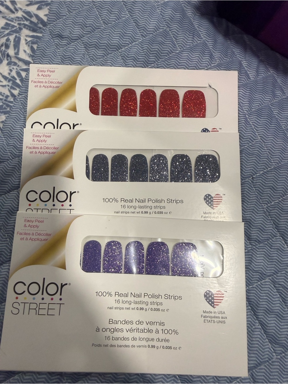 Color Street Glitter Nail Strips - Red, Silver, Purple
